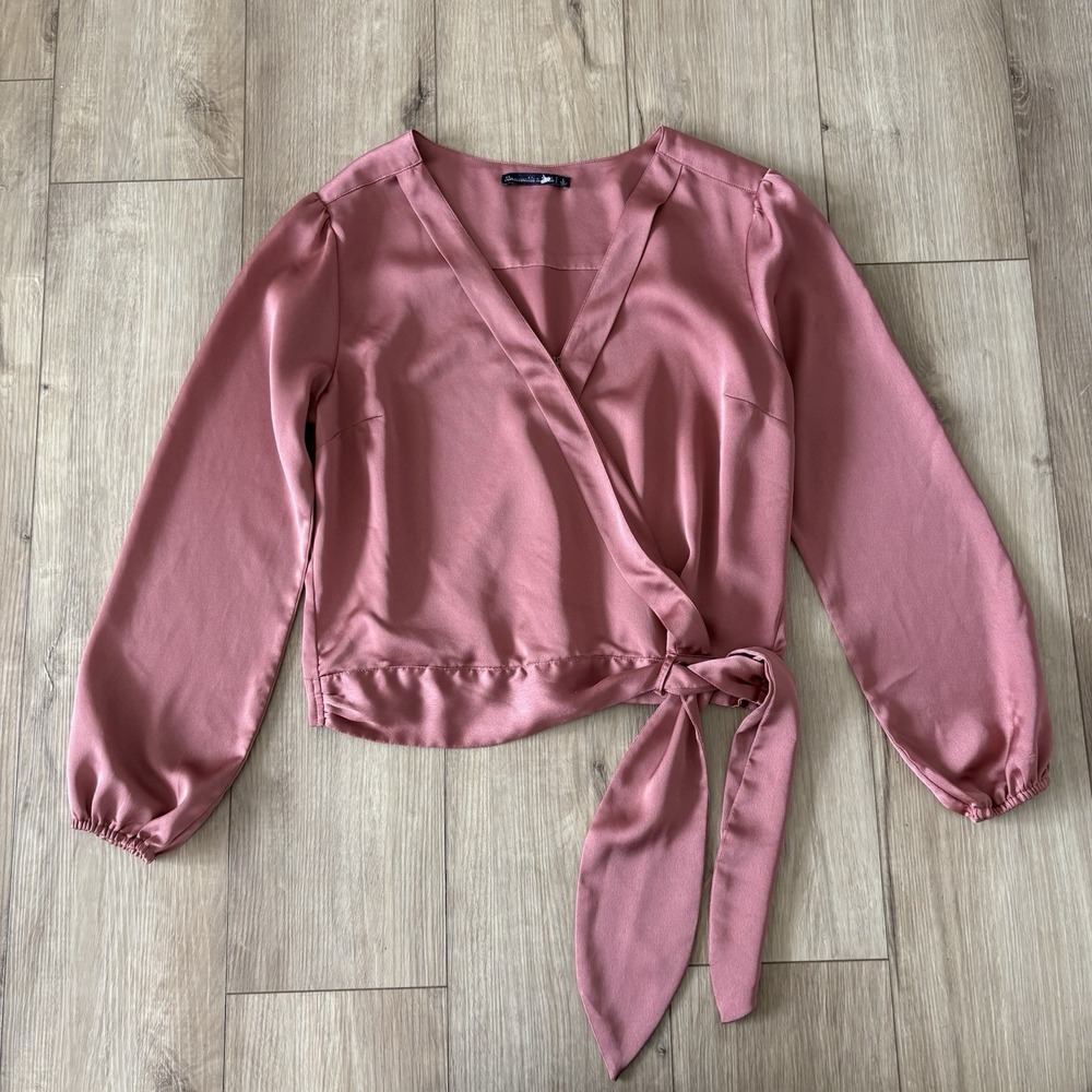 Abercrombie Fitch Top Women Large Copper Faux Wrap V Neck Ballerina Satin